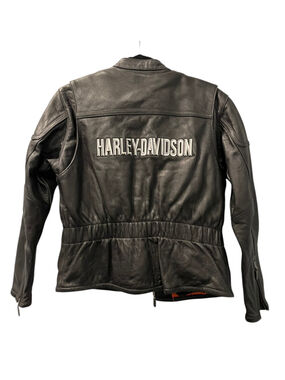 Vintage Harley Davidson Leather Motorcycle Jacket Embroidered Spellout S W/Liner